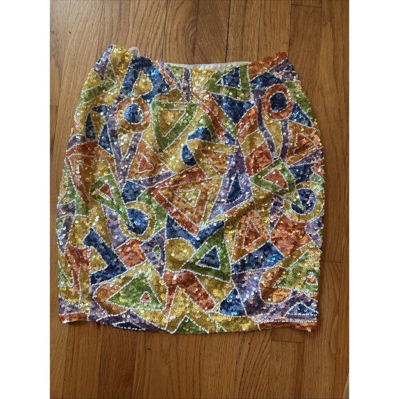 Vtg Seguin Skirt 6 Mosaic Geometric Bright Colorful Artsy Designer Eras - Picture 7 of 7